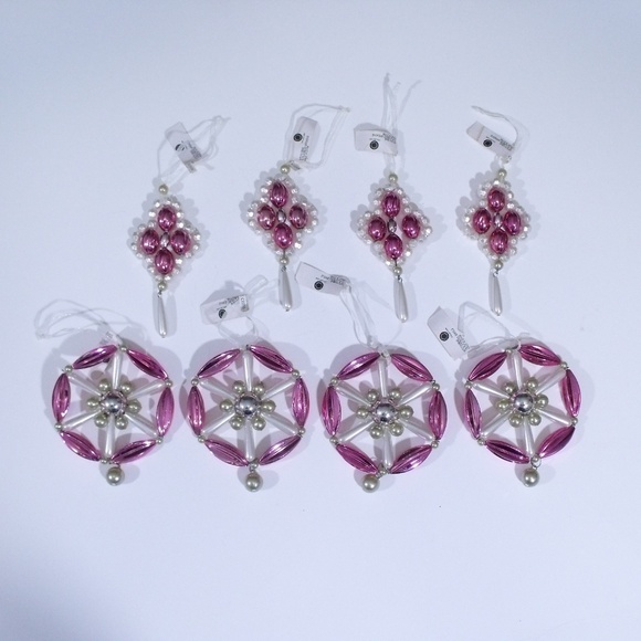 Martha Stewart Pink & White Beaded Ornaments - Picture 1 of 6